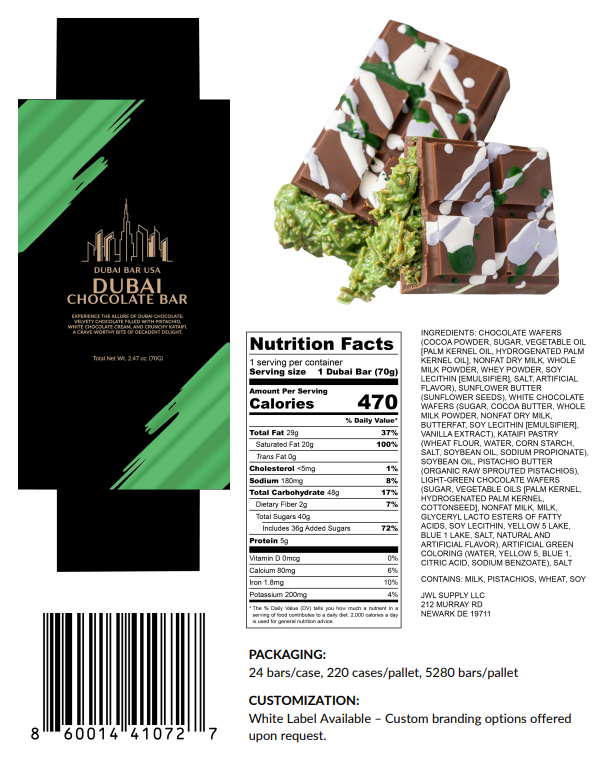 Dubai Bar – Pistachio (150 Count Cases)